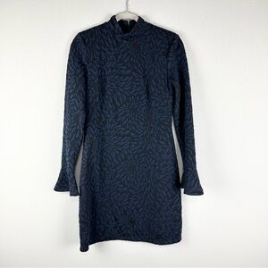 Hutch Anthropologie Blue Black Mock Neck Bell Sleeve Dress Size Small